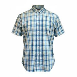 Club Room Mens Pale Ink Blue Checkered Short Sleeve Button Down Shirt Size XXL